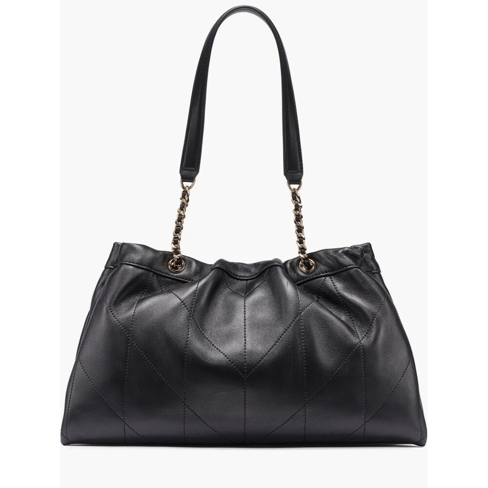 Karl Lagerfeld Paris Amandine Leather Shoulder Bag Black Gold Hardware - Picture 2 of 5